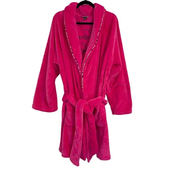 NWOT Victoria’s Secret Short Cozy Robe Hot Pink Sz XL/XXL Plush Logo Back